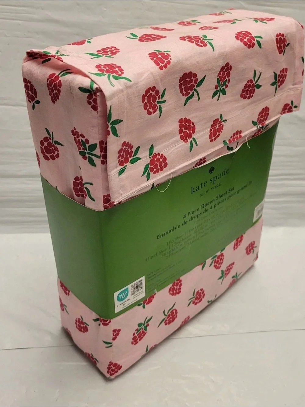 NEW 4pc Kate Spade Queen Sheet Set RASPBERRIES 100% Cotton Percale Flat Fitted
